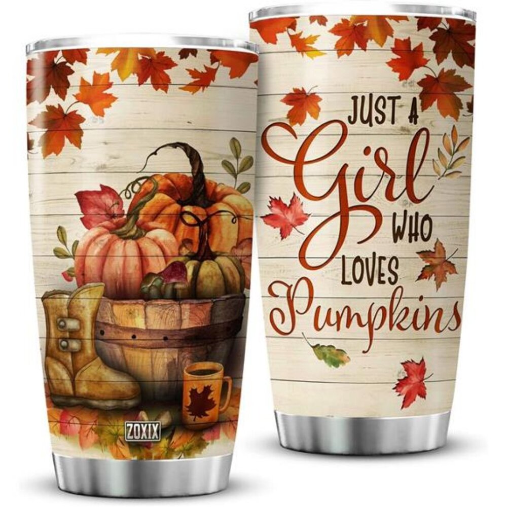 ZOXIX Just A Girl‎ Who Loves Pumpkin Tumbler With Lid 20oz Vintage Autumn Coffee